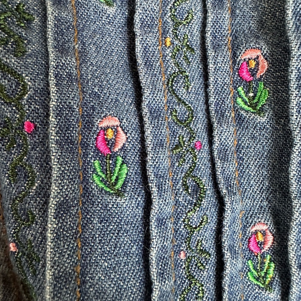 Vintage Rustic Denim Cottage Prairie Embroidered Floral Modest MidiDress ~ S/M? - Picture 8 of 16